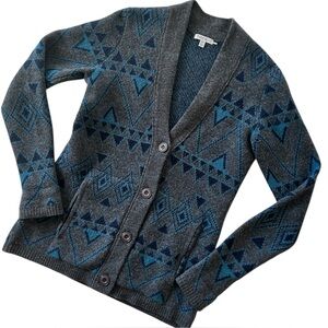 Toad&Co Blue and Gray Cardigan XS Aztec Boho Pockets Lambswool